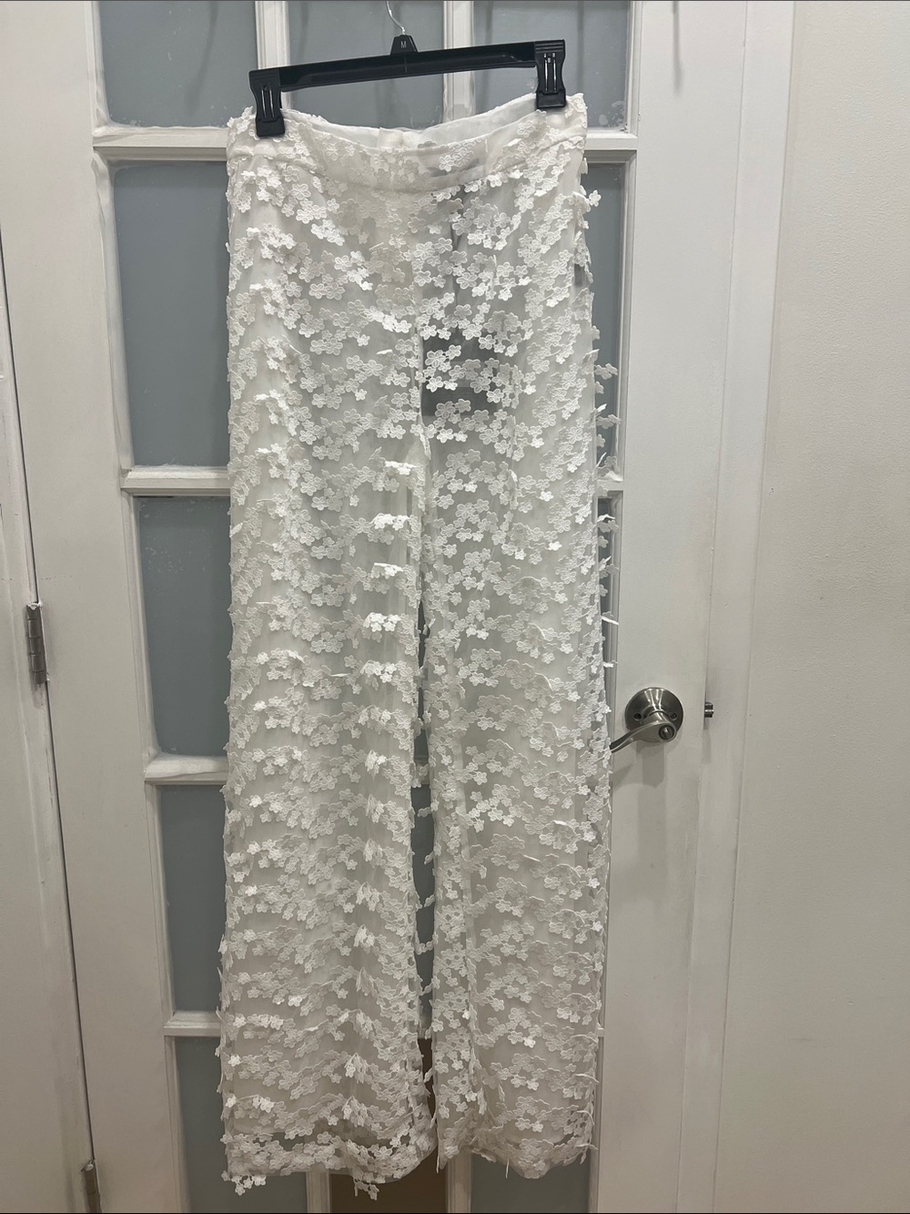 White Floral Sheer Wide-Leg Pants